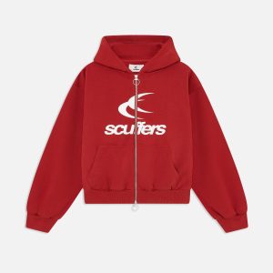 Logo Red Zipped Hoodie